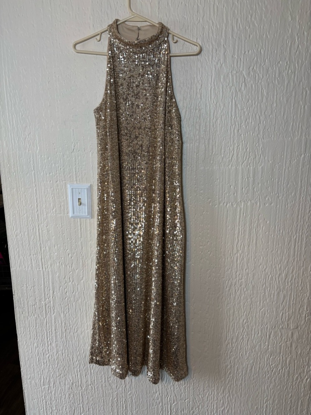 Ann Taylor Gold Sequin Halter Maxi Dress